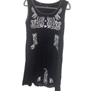 CHIC & CORE Black Embroidered Sleeveless Mini Dress Boho Festival